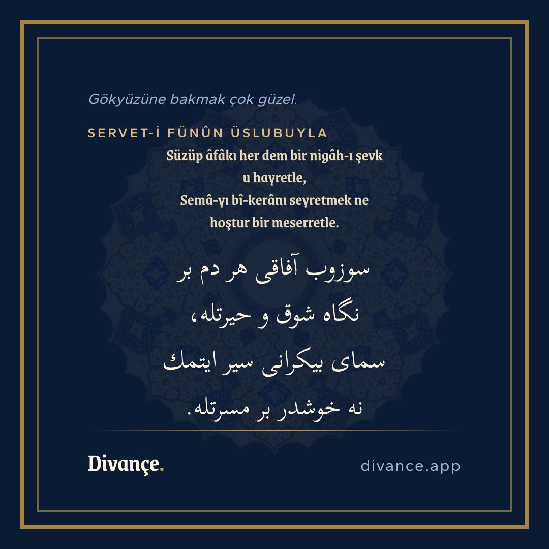 Gökyüzüne bakmak çok güzel., Ottoman Turkish translation card