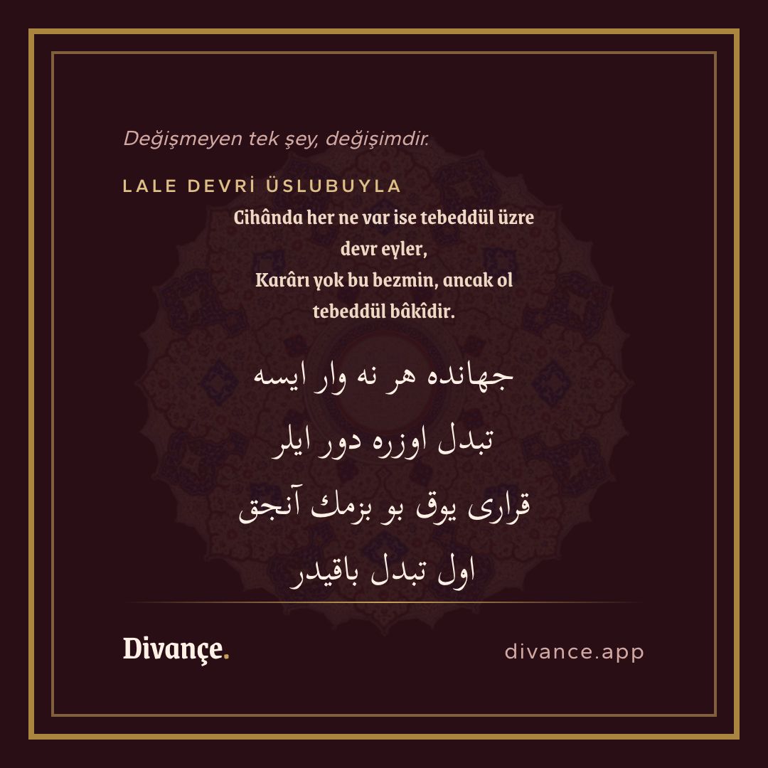 Değişmeyen tek şey, değişimdir., Ottoman Turkish translation card
